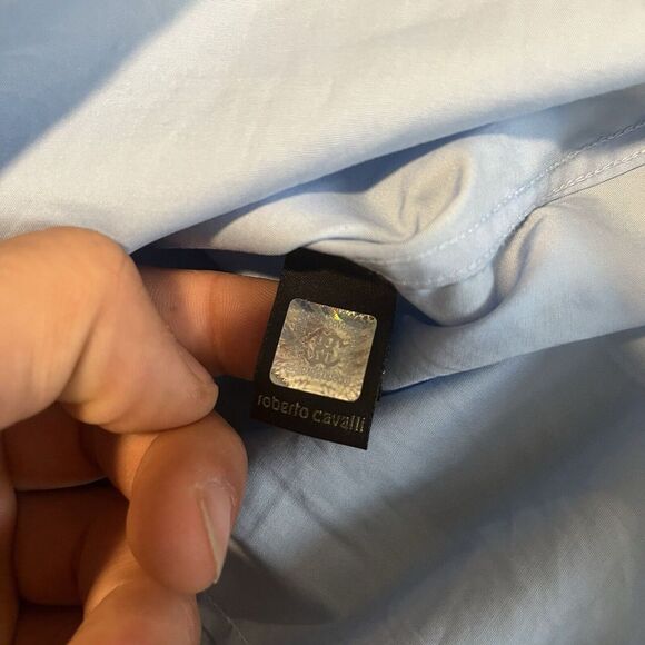 Roberto Cavalli Button Up Shirt Embroidered Long Sleeve Blue Mens Size Med-large - Picture 15 of 16